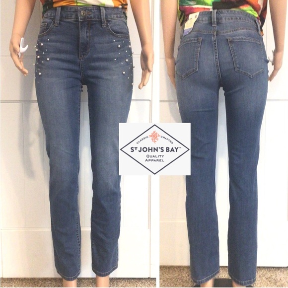 St. John’s Bay Stretch Beaded Straight Leg Jeans - Picture 1 of 12